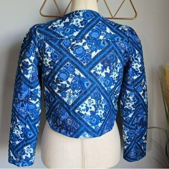 Revolve 7 For All Mankind Blue Toile Floral Quilted Jacket Womens SZ Medium New - Picture 9 of 12